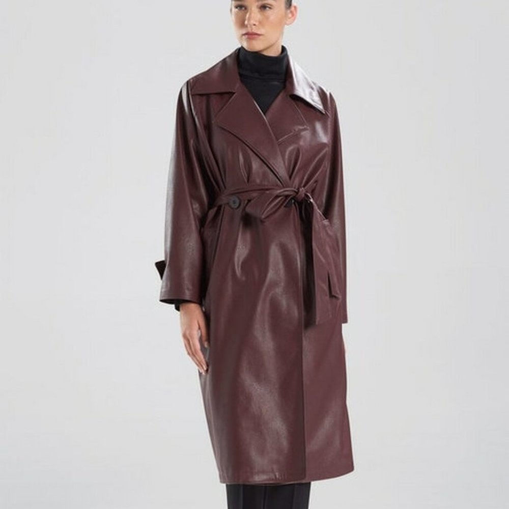 Natori Faux Leather Trench Coat